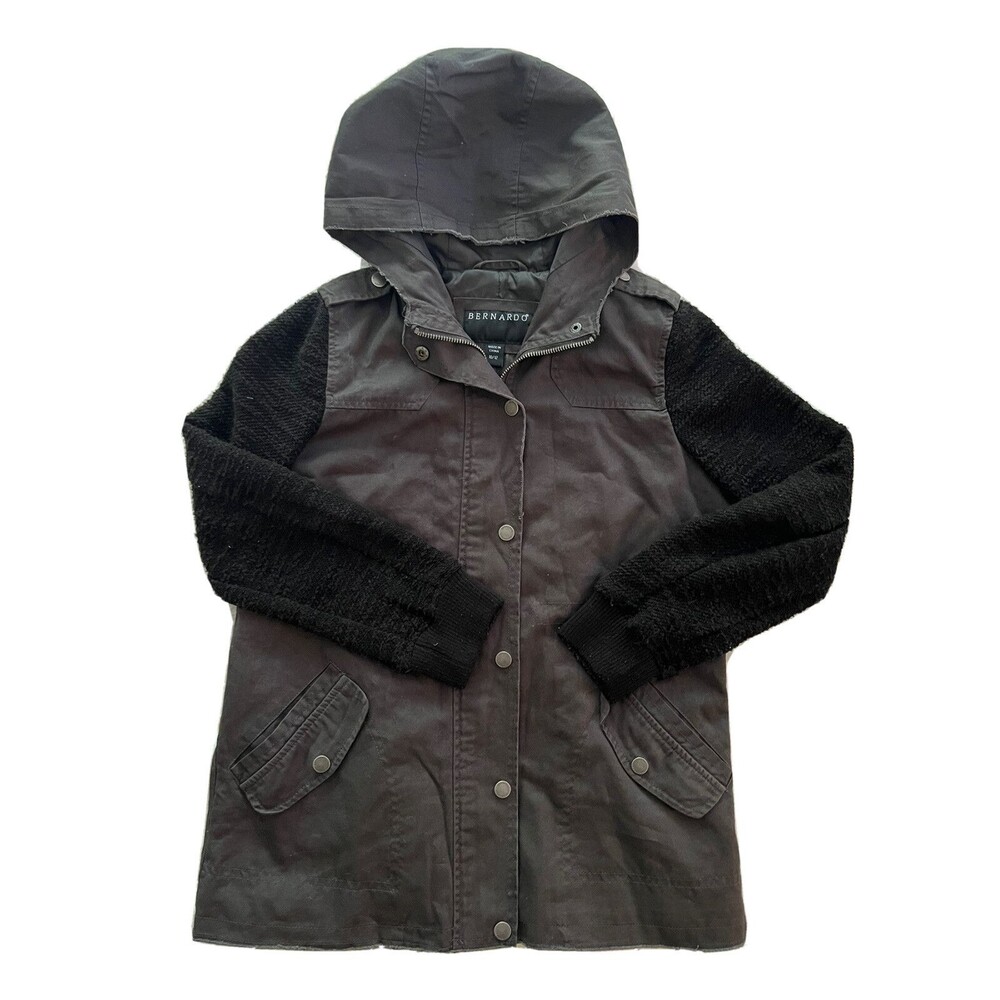 Bernardo Kids,Nordstrom,Distressed Black Utility Hooded Jacket Sz 10/12 Girls